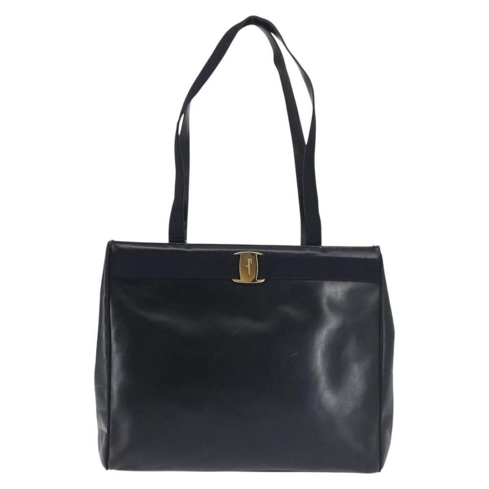 Salvatore Ferragamo Leather Vara Tote Bag Navy